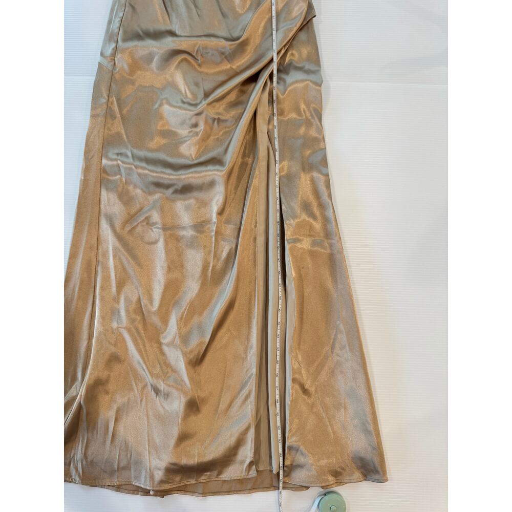 Azazie Leonis Champagne Gold Metallic Satin Mermaid Gown NWT A8 Formal Evening - Picture 12 of 16